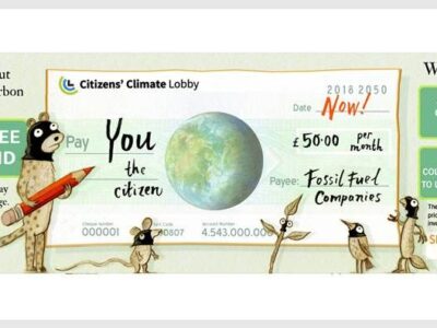 Carbon fee and dividend illustration by Mini Grey